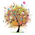 Happy holiday, funny tree with baloons Royalty Free Stock Photo