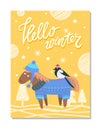 Happy Holiday Greeting Card with Donkey Horse Bird