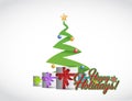 happy holiday tree and presents illustration