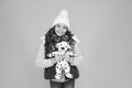 Happy holiday. winter activity and fun. childhood happiness. fashion kid turquoise background. child happy to play with