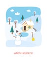 Happy holidays card design. Winter landscape. Royalty Free Stock Photo