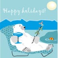 Happy holidays card with polar bear and fish kebab