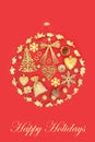 Happy Holidays Christmas Tree Bauble with Gold Objects Royalty Free Stock Photo