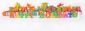 Happy holidays colorful text on the background of gifts Royalty Free Stock Photo