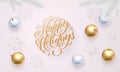 Happy Holidays golden decoration, hand drawn gold calligraphy font for greeting card white background. Vector Christmas or New Yea Royalty Free Stock Photo