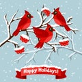 Happy holidays greeting card with birds red Royalty Free Stock Photo