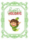 Winter Holiday Postcard with Fairy Elf Vector Royalty Free Stock Photo