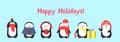 Happy Holidays greeting card with penguins Royalty Free Stock Photo
