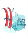 Happy holidays greeting lettering with old-fashioned skis. Winter holidays concept. Ski resort banner, ad. Card template