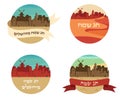 Happy holidays in hebrew . greeting card design with Jerusalem city skyline. Vector illustration