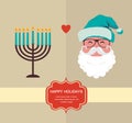 Happy holidays, jewish holiday menorah and Xmas Santa