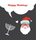 Happy holidays, jewish holiday menorah and Xmas Santa