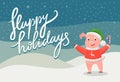 Happy Holidays Postcard with Piggy 2019 Vector