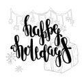 Happy holidays postcard template. Modern New Year lettering with snowflakes isolated on white background. Royalty Free Stock Photo