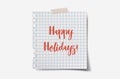 Happy holidays red hand lettering on paper. To christmas and new year celebration Royalty Free Stock Photo