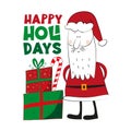 Happy Holidays - Santa Claus with Christmas presents and cany cane Royalty Free Stock Photo