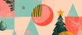 Happy Holidays from Santa Claus - retro 70s groovy typographic greeting card. Hippie style xmas tree balls illustration.