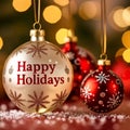 Happy Holidays Text with Christmas Evergreen Branches and Red Winter Holiday Berries in Corner Royalty Free Stock Photo