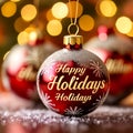 Happy Holidays Text with Christmas Evergreen Branches and Red Winter Holiday Berries in Corner Royalty Free Stock Photo