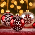 Happy Holidays Text with Christmas Evergreen Branches and Red Winter Holiday Berries in Corner Royalty Free Stock Photo