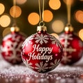 Happy Holidays Text with Christmas Evergreen Branches and Red Winter Holiday Berries in Corner Royalty Free Stock Photo