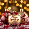 Happy Holidays Text with Christmas Evergreen Branches and Red Winter Holiday Berries in Corner Royalty Free Stock Photo