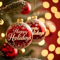 Happy Holidays Text with Christmas Evergreen Branches and Red Winter Holiday Berries in Corner Royalty Free Stock Photo