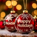 Happy Holidays Text with Christmas Evergreen Branches and Red Winter Holiday Berries in Corner Royalty Free Stock Photo