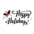 Happy holidays text with poinsettia flower with white background Royalty Free Stock Photo