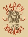 Happy Holidays Vintage Santa Claus Drawing.