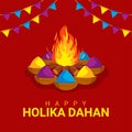 happy holika dahan poster template on red background
