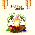 Happy holika dehan greeting card with realistic bonefire