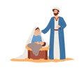 Happy holy family Joseph and Mary with newborn baby Jesus a vector illustration.