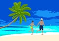 Happy honeymoon couple on the beach scene. Royalty Free Stock Photo