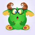 Happy horned monster singing and wearing round eyeglasses