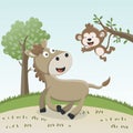 Happy horse and frend cartoon in the farm. Nature and country concept. Royalty Free Stock Photo