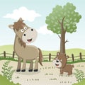 Happy horse and frend cartoon in the farm. Nature and country concept. Royalty Free Stock Photo