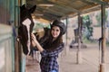 Happy horse rider at ranch Royalty Free Stock Photo