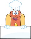 Happy Hot Dog Chef Cartoon Character Over Blank Sign Royalty Free Stock Photo