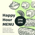 Happy hour menu in restaurant or cafe, banner