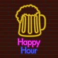 Happy hour neon poster Royalty Free Stock Photo