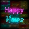 Happy Hour neon sign vector design template. Happy Hour neon logo, light banner design element colorful modern design Royalty Free Stock Photo
