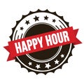 HAPPY HOUR text on red brown ribbon stamp Royalty Free Stock Photo