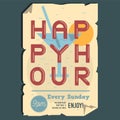 Happy Hour Typographic Poster Design With Ragged Paper Effect