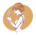 Happy hours, vector portrait of old fashioned lady Royalty Free Stock Photo