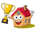 Happy house cartoon funny character cup winner champion isolated