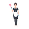 Happy housemaid, maid, housekeeping or house cleaning service worker wearing uniform. Pretty female cartoon character