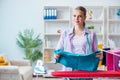 The happy housewife doing ironing at home Royalty Free Stock Photo