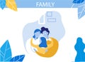 Happy Hugging Family Members Cartoon Portrait