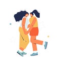 Happy hugging girlfriends vector illustration